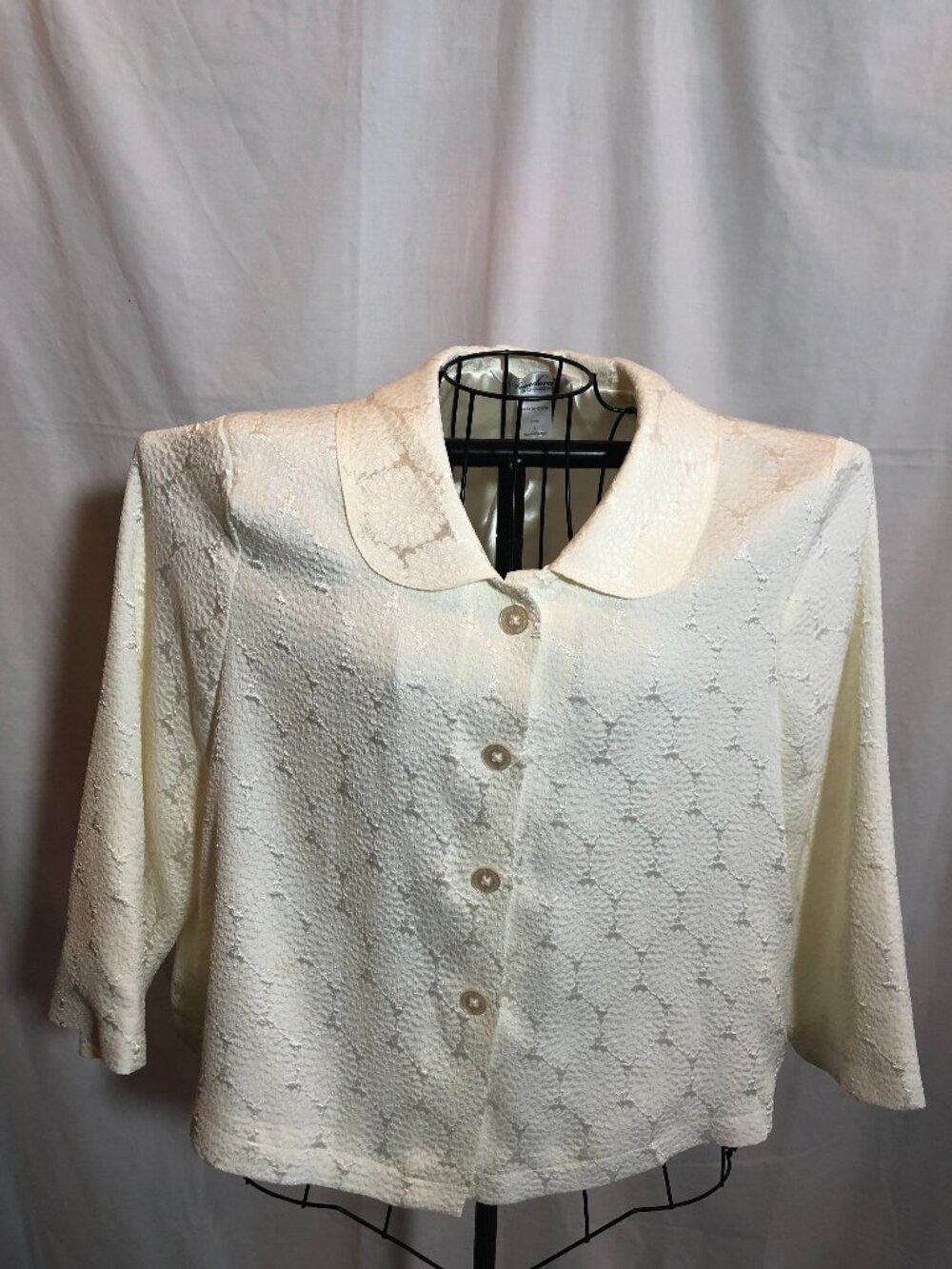 Amadora Cuddledown LARGE Off-White Button Front Blouse Blazer 22" Pit to Pit